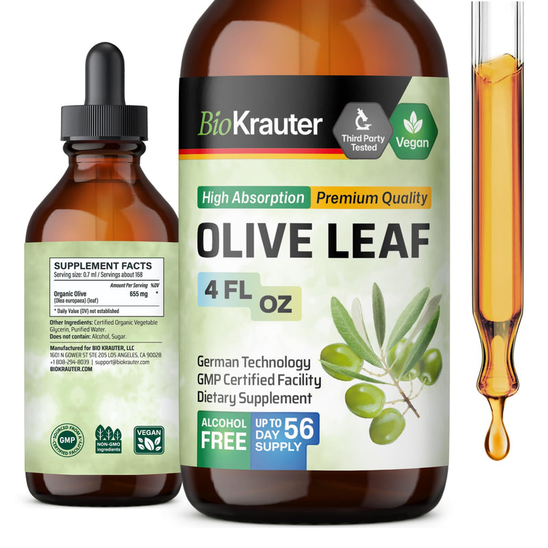 [Australia] - Olive Leaf Extract Liquid - Olive Leaf Tincture for Immune Support - Natural Oleuropein Source - Alcohol and Sugar Free - Vegan Olive Leaf Extract Organic 4 Fl.Oz. 4 Fl Oz (Pack of 1) 