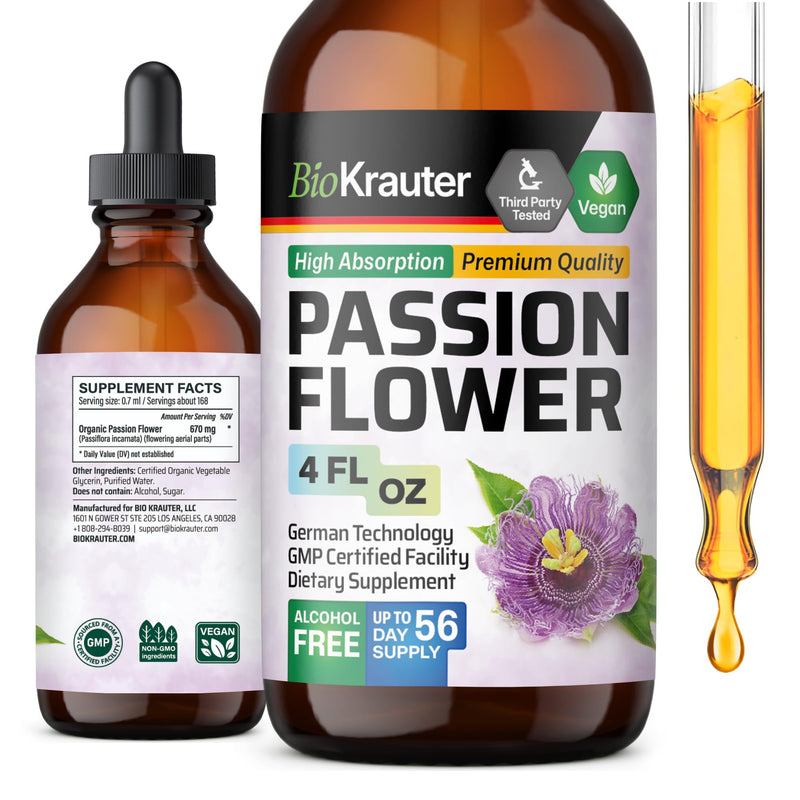 [Australia] - Passionflower Tincture - Organic Passion Flower Extract for Mood Support - Alcohol and Sugar Free - Vegan Passion Flower Tincture 4 Fl.Oz. 4 Fl Oz (Pack of 1) 