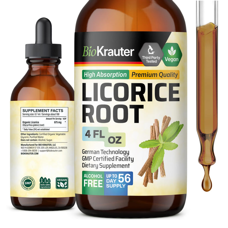 [Australia] - Licorice Root Tincture - Organic Licorice Root Extract for Digestion Health Support - High Bioavailability Formula - Alcohol and Sugar Free - Vegan Drops 4 Fl.Oz. 4 Fl Oz (Pack of 1) 