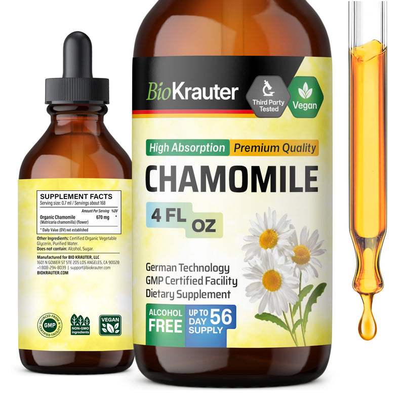 [Australia] - Chamomile Tincture - Organic Chamomile Extract - Contains Apigenin - Supplement for Sleep and Calmness Support - Alcohol and Sugar Free - Vegan Drops 4 Fl.Oz. 4 Fl Oz (Pack of 1) 