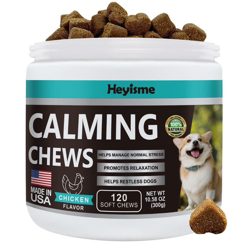 Calming Chews for Dogs, Dog Calming Treats with Hemp, Valerian Root, Organic Chamomile, Dog Anxiety Relief Aid with Thunder, Fireworks, Separation, Barking, Stress Relief (Chicken, 120 Chews) Chicken - PawsPlanet Australia