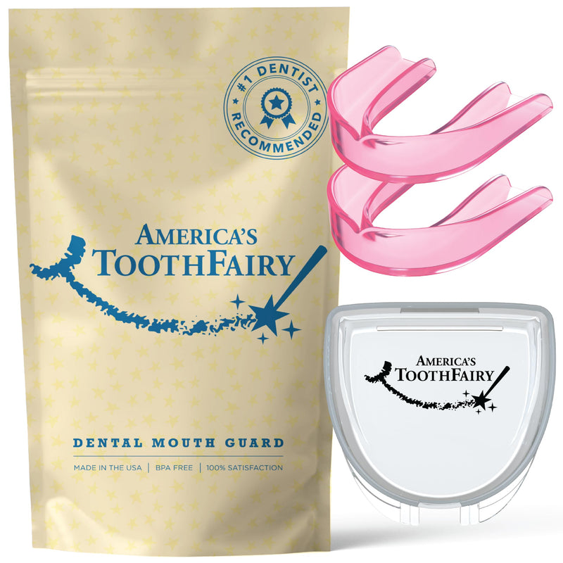 [Australia] - America's ToothFairy Dental Mouth Guard - Premium Protection Against Grinding & Clenching and Sports Injuries - Braces-Friendly, Made in The USA (Adult, Pink) 2 Pack Adult 