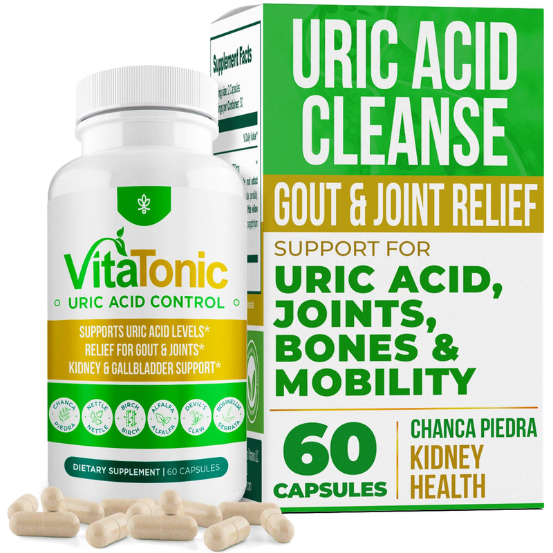 – Vitatonic Uric Acid Balancing Aid for Both Genders - Herbal Joint Care Detox Solution – Enhance Mobility - GMO-Free, Gluten-Free - 60 Capsules. (1) 1