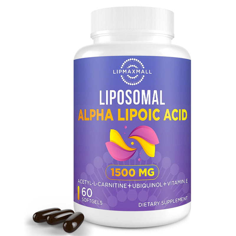 [Australia] - Liposomal Alpha Lipoic Acid 1500mg - with Acetyl-L-Carnitine 900mg & Ubiquinol 100mg & Vitamin E 15mg，ALA Supplement for Antioxidants Energy, 60 Softgels Unflavored 60 Count (Pack of 1) 