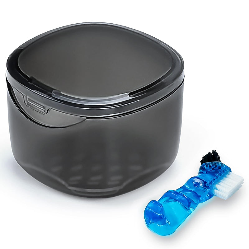 [Australia] - Denture Case Partial Denture Cups for Soaking Dentures, No-Leak Denture Soaking Container Retainer Cleaning Case with Brush for Household|Travel|Office - Transparent Black 