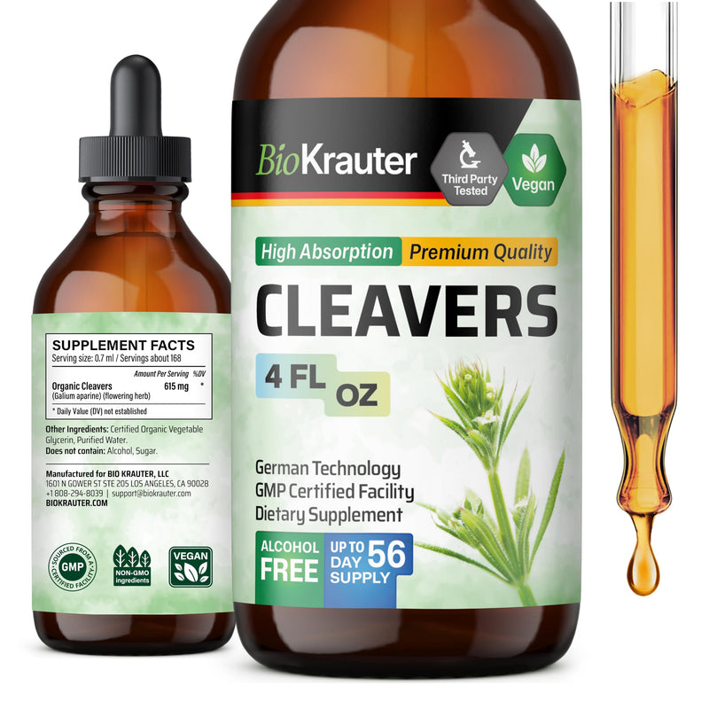 [Australia] - Cleavers Leaf Tincture - Organic Cleavers Herb Liquid Extract - Natural Body Detox - Alcohol and Sugar Free - Vegan Drops 4 Fl.Oz. 4 Fl Oz (Pack of 1) 