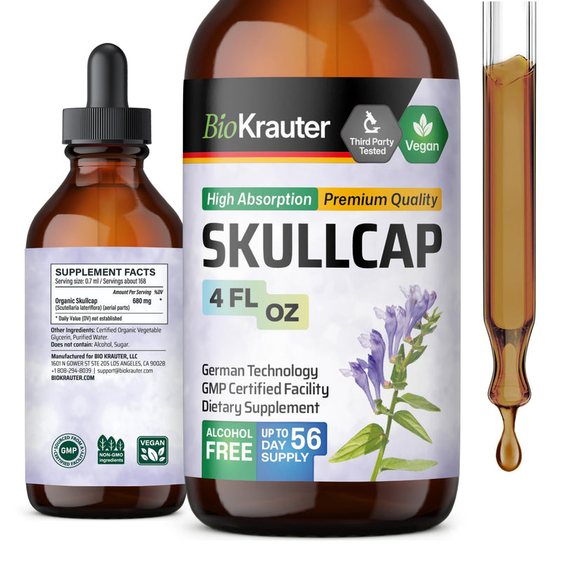 [Australia] - Skullcap Herb Tincture - Organic Scutellaria Lateriflora Liquid Extract - Nervous System Support Supplement - Alcohol and Sugar Free Skullcap Tincture - Vegan Drops 4 Fl.Oz. 4 Fl Oz (Pack of 1) 