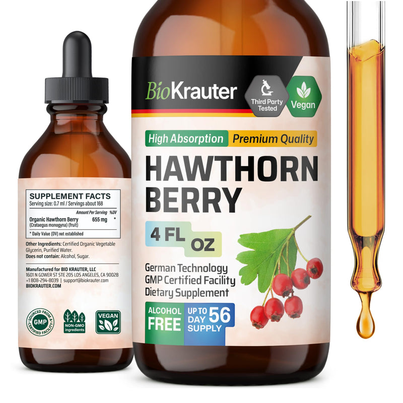 [Australia] - Hawthorn Berry Tincture - Organic Hawthorn Supplement - Nutrient Source - Alcohol and Sugar Free - Vegan Drops 4 Fl.Oz. 4 Fl Oz (Pack of 1) 