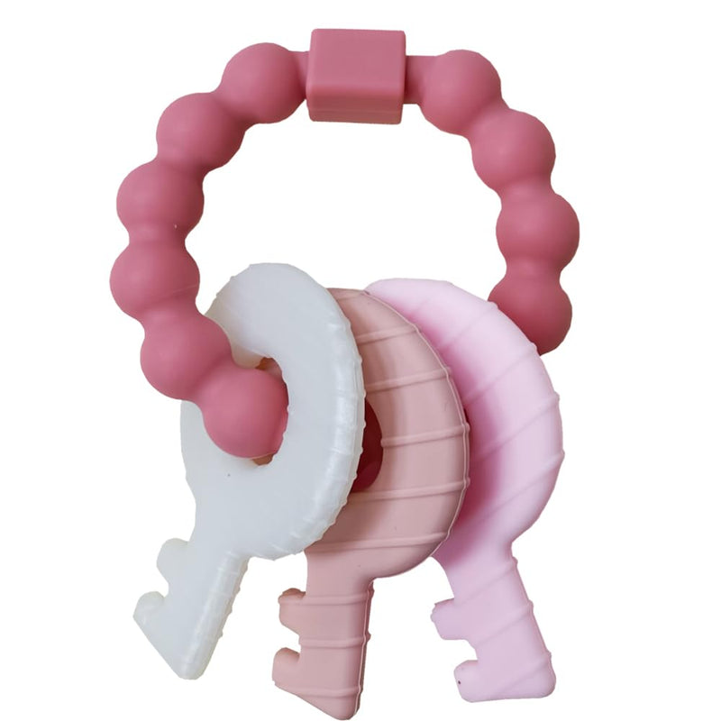 [Australia] - Baby Teething Keys Toys 3 to 12 Months,Infants Toddler Sensory Chew Toys,Teether Toys for Baby Girl-Soft & Raised Texture to Soothe Gums,BPA Free (Pink) Pink- 