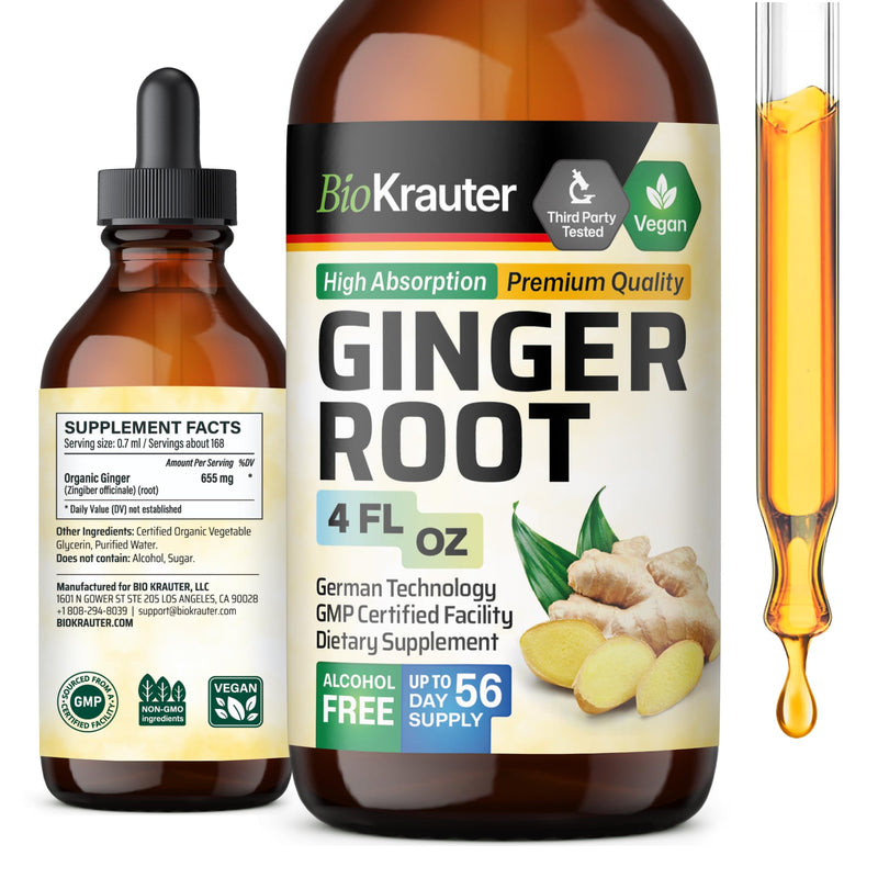 [Australia] - Ginger Root Tincture - Organic Ginger Root Extract - Natural Ginger Supplements for Overall Wellness - Alcohol and Sugar Free - Vegan Drops 4 Fl.Oz. 4 Fl Oz (Pack of 1) 
