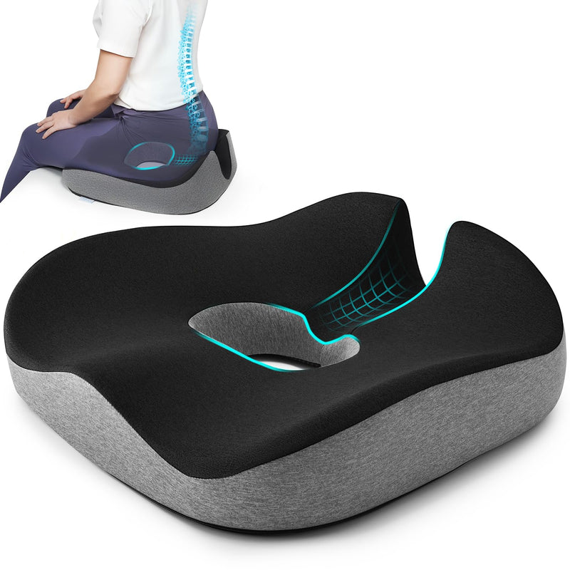 [Australia] - Concave U Surface Donut Pillow for Tailbone Pain Cradle Tailbone Reducing Pressure on Pelvis- Hemorrhoid Pillow for Office, Car, Home Seat- Black/Gray 