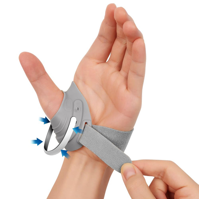 FORTEMOTUS CMC Thumb Brace - CMC Joint Support Stabilizer: for Thumb Joint Pain, Tendonitis, Osteoarthritis, Instability, Lightweight & Adjustable Thumb Support Brace for Men Women Beige, Left Hand Grey - Left Hand Small