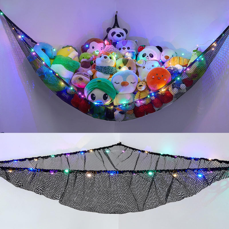 [Australia] - Stuffed Animals Net or Hammock Kids Toy Storage Organizer with LED Light Unicorn Castle Hanging Corner Stuffed Animals Holder Kids Girls Room Decor (Pack of 1) Black 51'' x 51" x 71" (Pack of 1) 