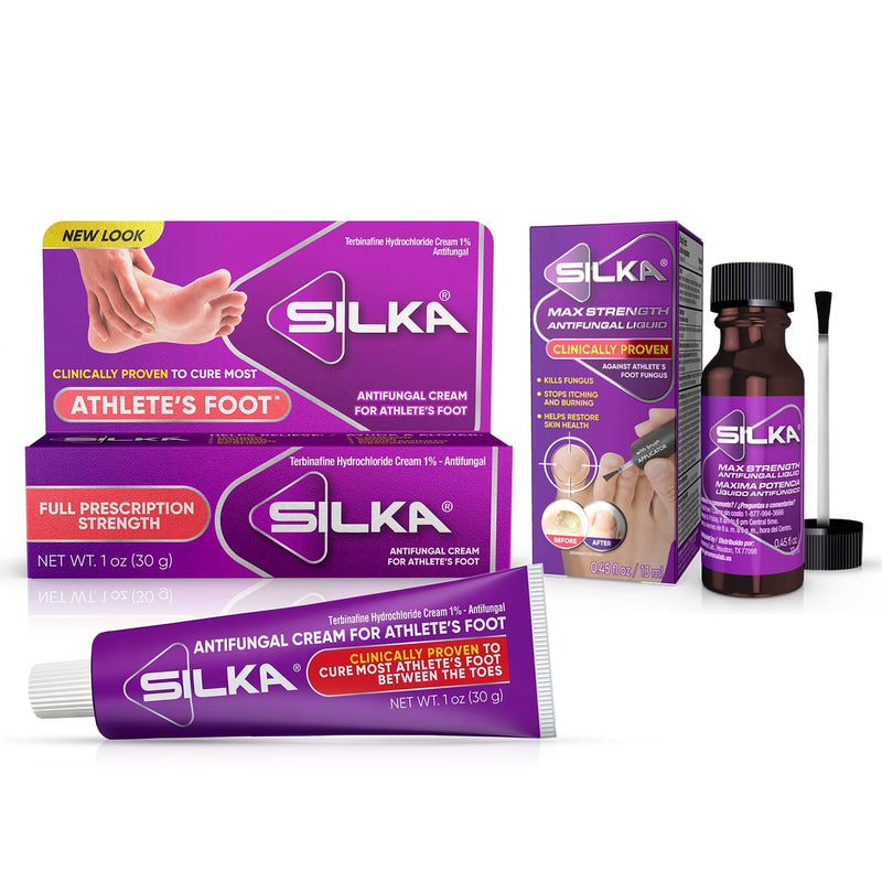 Silka Max Strength Antifungal Liquid & Athlete's Foot Cream Set, 2 Count | Powerfull Relief for Athlete's Foot, Ringworm & Jock Itch; Helps Relieve Itching & Burning