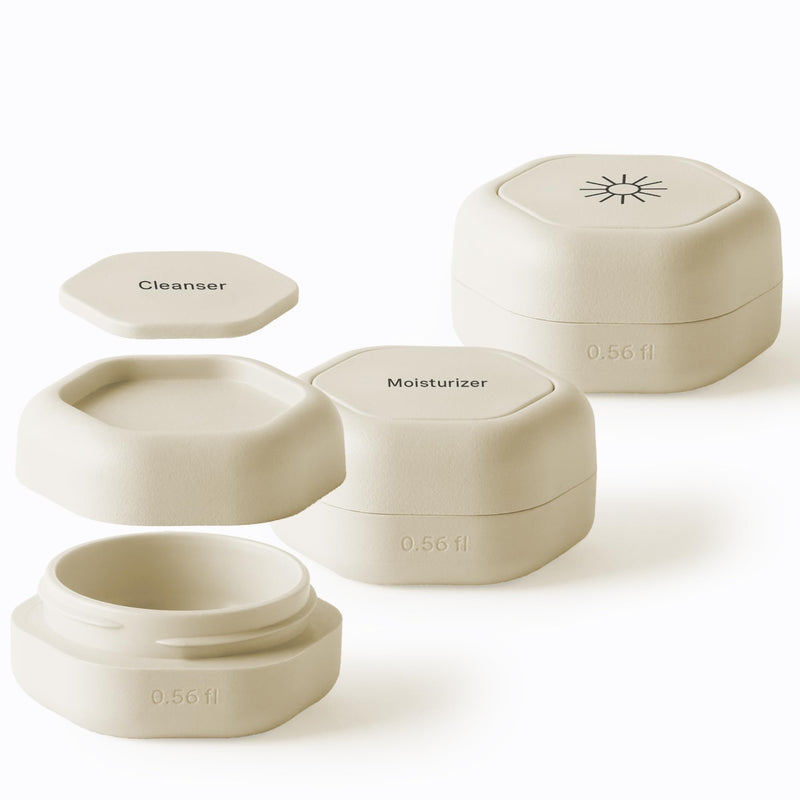 Cadence Capsules - Basic Skincare Set, Sand - Three Small Containers with Magnetic Lids - 100% Leak Proof & TSA Approved for Travel and Carry On, Minimalist & Stackable (0.56 oz Each) Basic Set