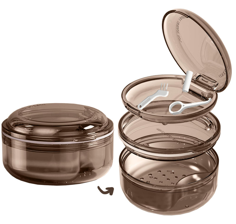[Australia] - MURRI&MURRDI Retainer Case, Clear Denture Case, Large Denture Bath Box with Strainer Basket, Denture Storage Soak Container for Travel, Mouth Guard Cleaning Case, Braces Holder Cleaner Cup (D Black) D Black 