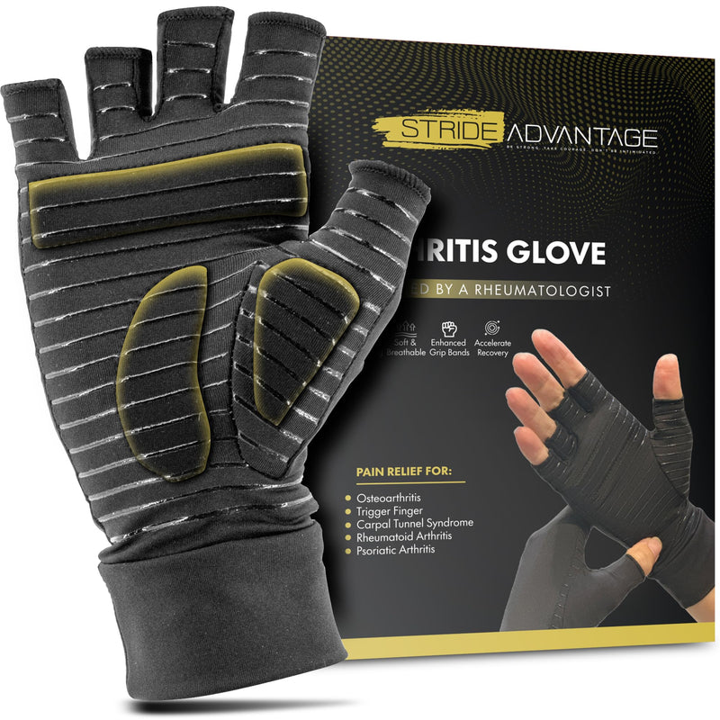 [Australia] - Hand pain gloves, Padded Copper Compression | Fingerless Glove Trigger Finger Rheumatoid Psoriatic Arthiritis Carpal Tunnel Hand Pain Relief Hand | Sport gloves, Gym Gloves Large 