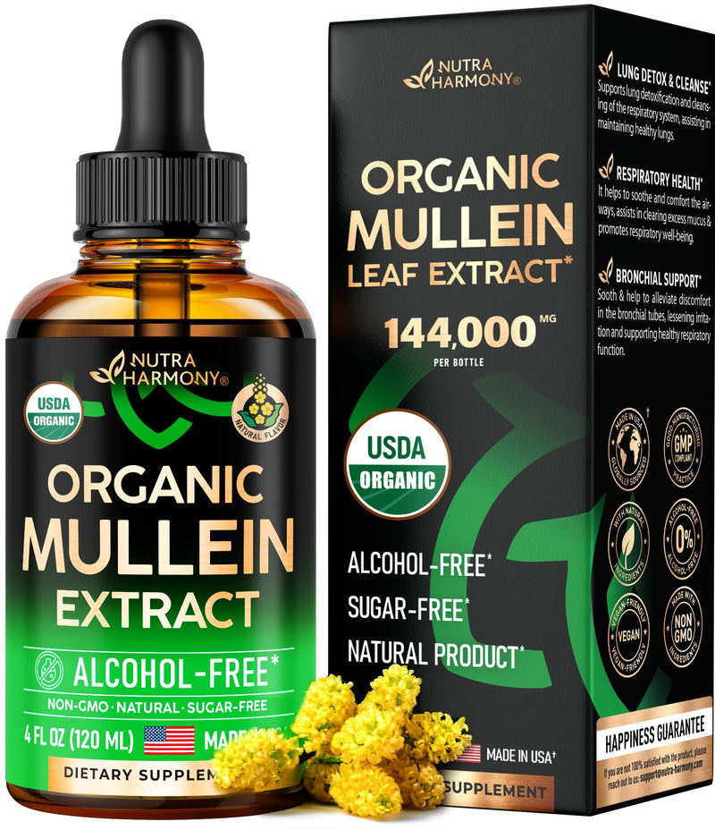 [Australia] - USDA Organic Mullein Drops for Lungs - Mullein Leaf & Licorice Extract Supplement - Made in USA - Lung & Bronchial Cleanse for Smokers - Respiratory Health Support - As Liquid, Tincture, Tea - 4 fl oz 