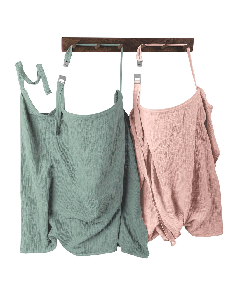 [Australia] - Nursing Cover Up for Breastfeeding - 2 Pack Quick Magnetic Closure Breastfeeding Cover Up for Mom with 100% Cotton Muslin | Nursing Clothes for Breastfeeding | Breastfeeding Essentials Green & Pink 