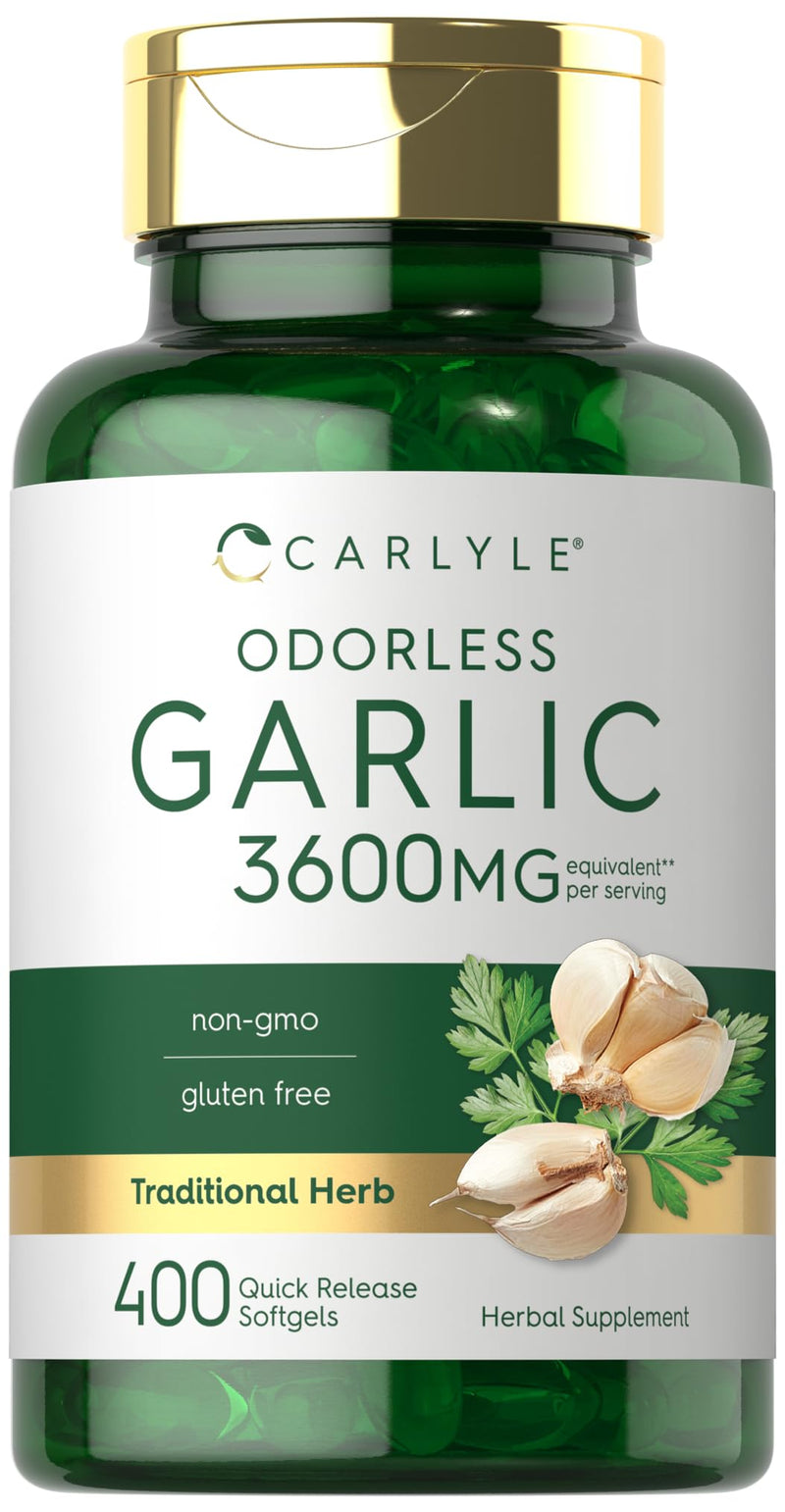 [Australia] - Carlyle Odorless Garlic Softgels 3600 mg | 400 Count | Allium Sativum Bulb | Non GMO, Gluten Free Supplement 