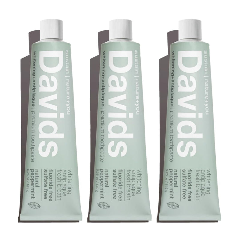 Davids Fluoride Free Toothpaste Teeth Whitening Peppermint 5.25oz (3 Pack) | Antiplaque Protection, Promotes Enamel Health, SLS (Sulfate) Free Formula, Supports Mouth & Gum Detox, EWG Verified 5.25 Ounce (Pack of 3)