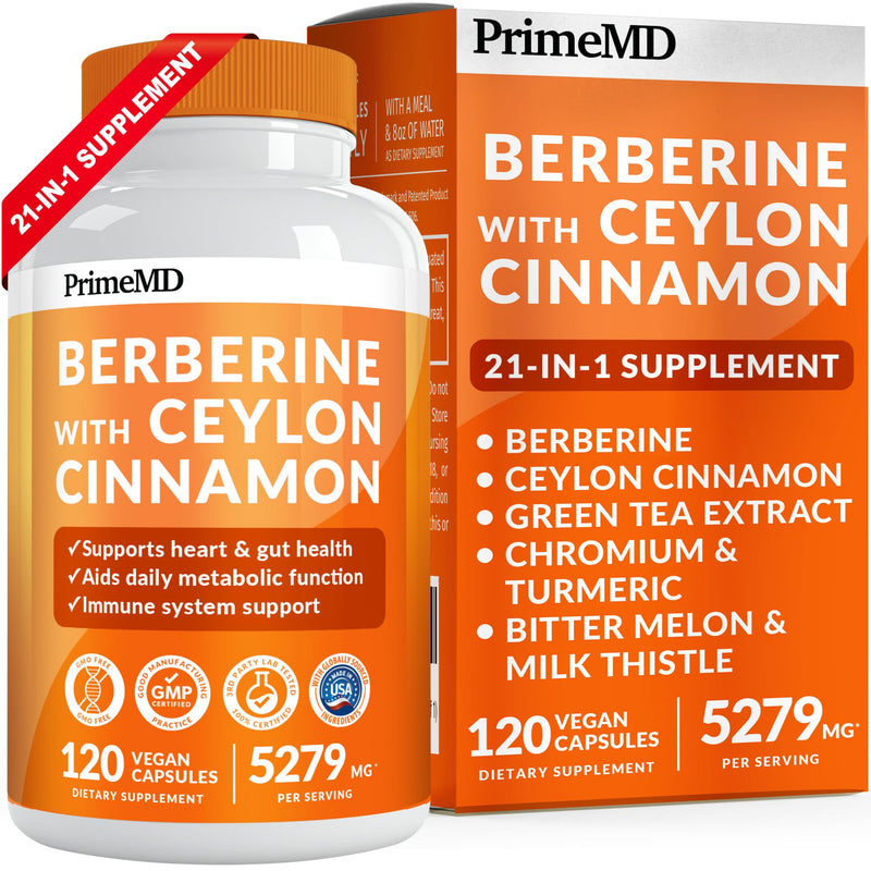 [Australia] - 21-in-1 Berberine Supplement with Ceylon Cinnamon - Berberine 1500 mg with Chromium, Bitter Melon and Green Tea Extract - Berberine 5X for Weight Management & Metabolism Support with 5279 mg (120 ct) 