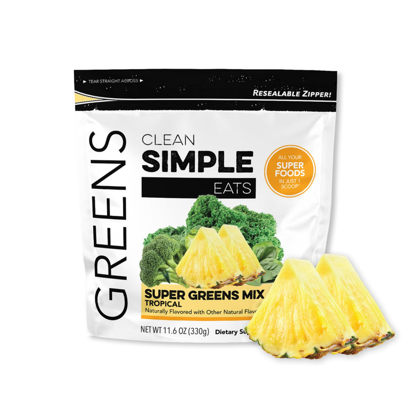 [Australia] - Clean Simple Eats Super Greens Powder, Naturally Flavored Greens Powder with Chlorella, Spirulina, Superfoods & Prebiotic Fiber, No Artificial Ingredients, Gluten Free, Tropical Greens Flavor, 30 Srvg 11.06 Ounce (Pack of 1) 