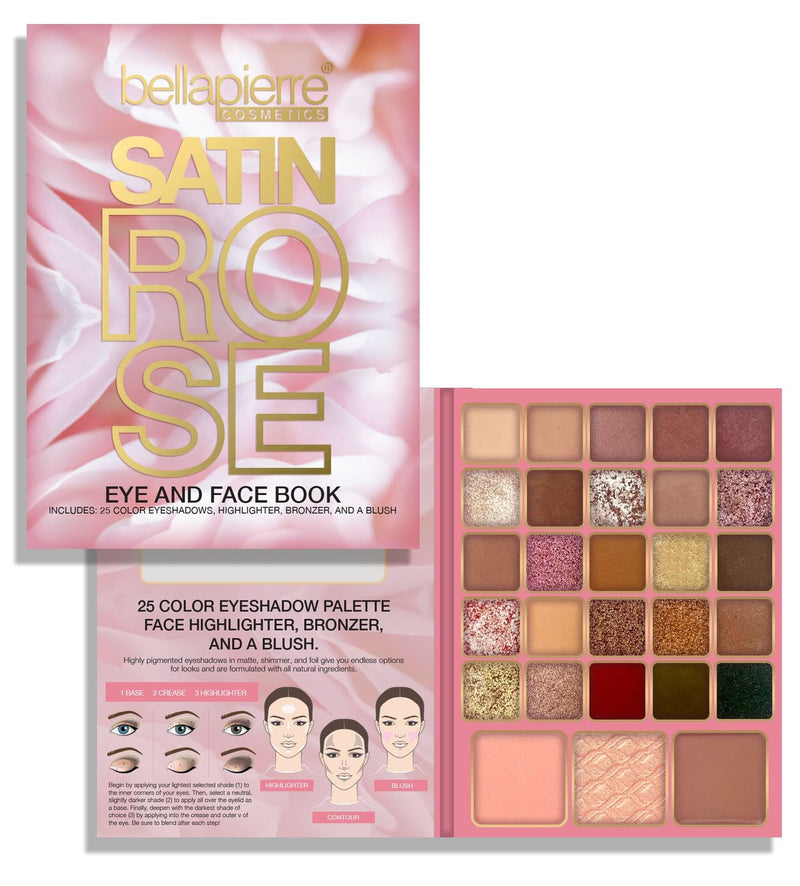 [Australia] - Bellapierre Satin Rose Face & Eye Book Palette | 25 Eyeshadow Shades with Blush, Bronzer, & Highlighter | Non-Toxic & Paraben Free | Vegan & Cruelty-Free 