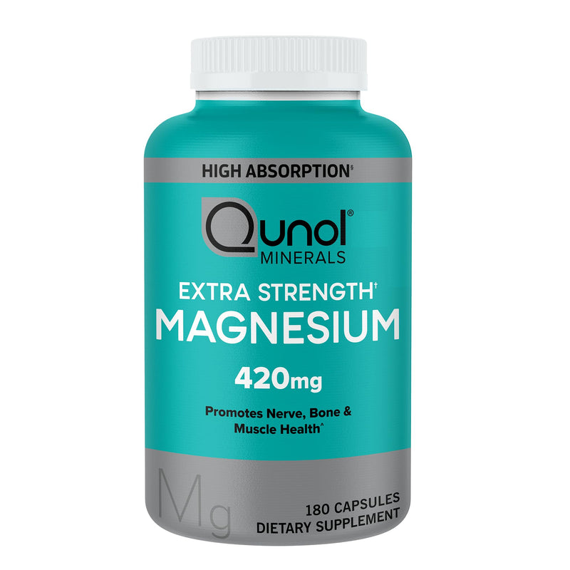 [Australia] - Qunol Magnesium Capsules 420mg, 100% DV, High Absorption Magnesium Supplement, Extra Strength, Bone and Muscle Health Supplement, 180 Count 180 Count (Pack of 1) 