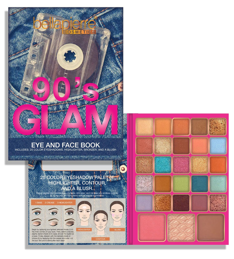 [Australia] - Bellapierre 90s Glam Face & Eye Book Palette | 25 Eyeshadow Shades with Blush, Bronzer, & Highlighter | Non-Toxic & Paraben Free | Vegan & Cruelty-Free 