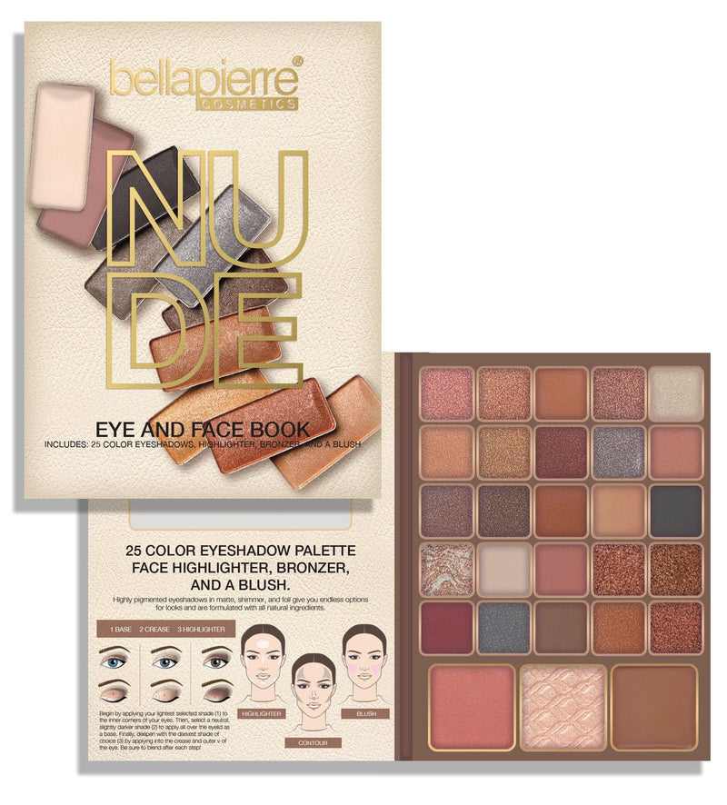 [Australia] - Bellapierre Nude Face & Eye Book Palette | 25 Eyeshadow Shades with Blush, Bronzer, & Highlighter | Non-Toxic & Paraben Free | Vegan & Cruelty-Free 