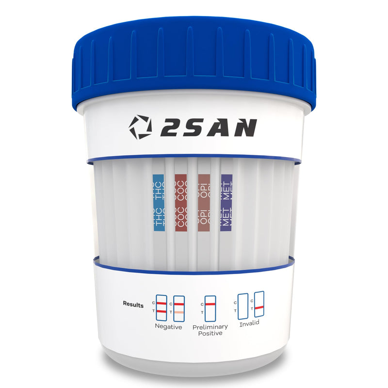 [Australia] - 2San 4-Panel Drug Test Cup – Fast 5-Min Results – Detects THC, Cocaine (COC), Methamphetamine (MET), Opiates (OPI) – Accurate Home & Workplace Urine Screening Kit – FSA/HSA Eligible 
