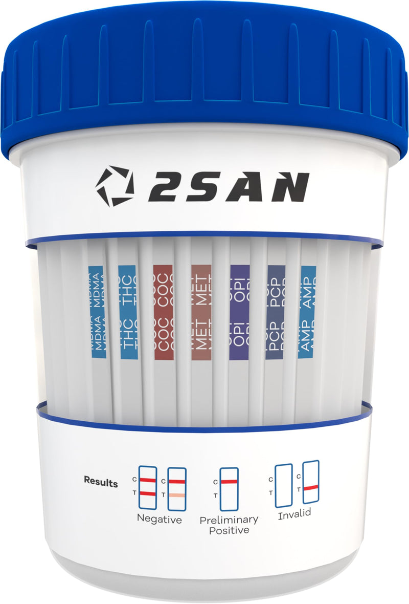 2San 7-Panel Drug Test Cup – Urine Screen for 7 Drugs | Detects THC, COC, MET, OPI, AMP, MDMA & PCP – results in 5 min – FSA/HSA eligible