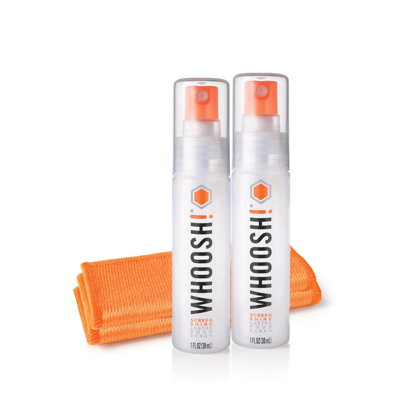[Australia] - WHOOSH! Screen Cleaner Spray and Wipe [Set of 2] - 1 Fl Oz Bottle + 1 Microfiber Cloth Wipe - Travel Size Lens Cleaner for Car, Laptop, iPad, MacBook, Phone, Watch, Eyeglass - Electronic Cleaner Kit 1 fl oz (Pack of 2) 