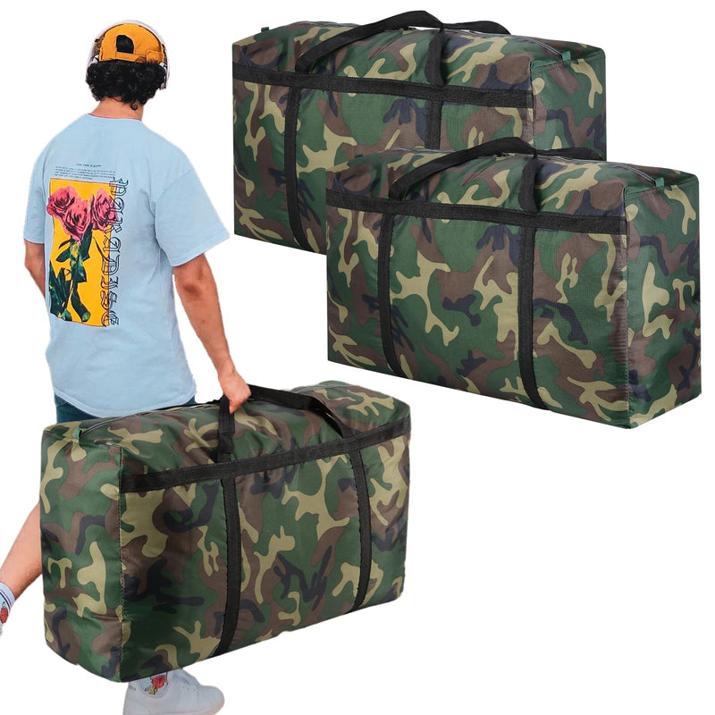 2-Pack Camo 26 Gal Extra Large Foldable Duffle Bags | Camouflage, heavy-duty, reinforced handles, metal zippers & water-resistant Oxford, ideal for travel, storage & moving