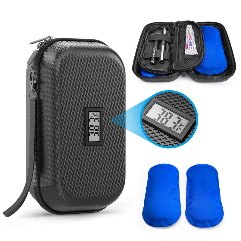 [Australia] - 24h Insulin Cooler Travel Case TSA Approved, Refrigerated Medicine Travel Case with Temperature Display, Diabetes Travel Case with Wrist Strap & 2 Reusable Ice Packs, Gift For Daily and Trip Black 