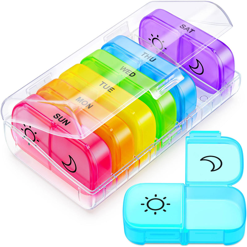 AUVON Weekly Pill Organizer 2 Times a Day, One-Sided Opening, Easy to Use | Weekly Pill Organizer 2 Times a Day, Pill Box 7 Day, Pill Case for Vitamins, Fish Oils, Supplements, Color-Coded Tracking Clear