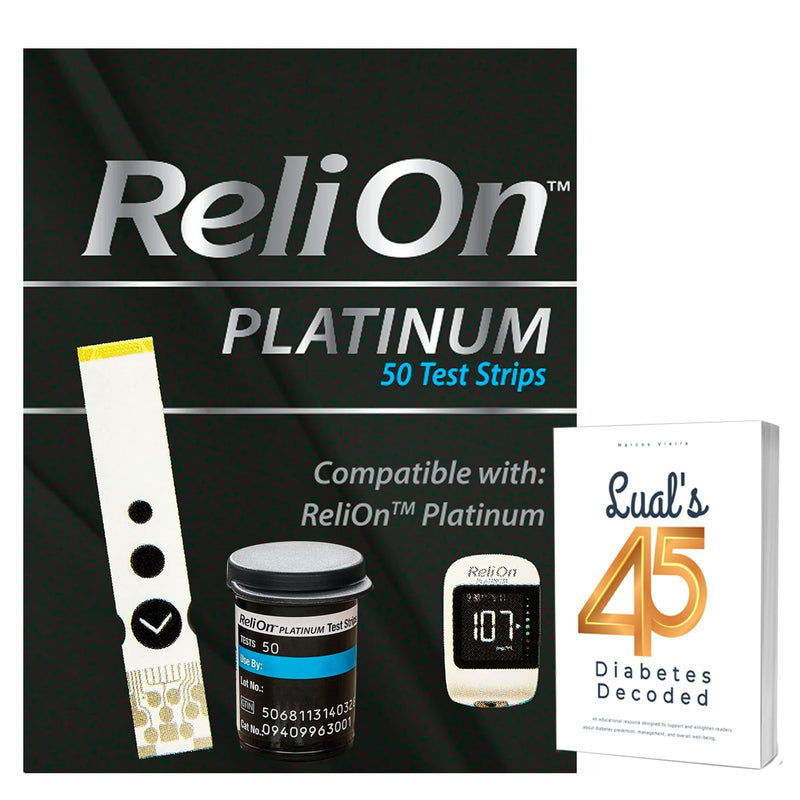 [Australia] - Relion Platinum Test Strips 50 Count. Compatible with ReliOn Platinum Meter, Testing Blood Glucose, Bundle with 45 Diabetes Decoded eBook Included 