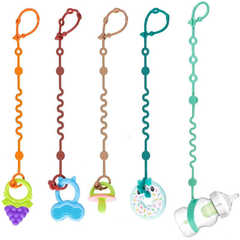 [Australia] - Toy Straps for Baby, 5pcs Adjustable Toy Holder for Stroller Accessories, Silicone Baby Tether Pacifier Clip, No Throw Baby Travel Essential Leash for High Chair, Car Seat, Sippy Cups 5-pack 