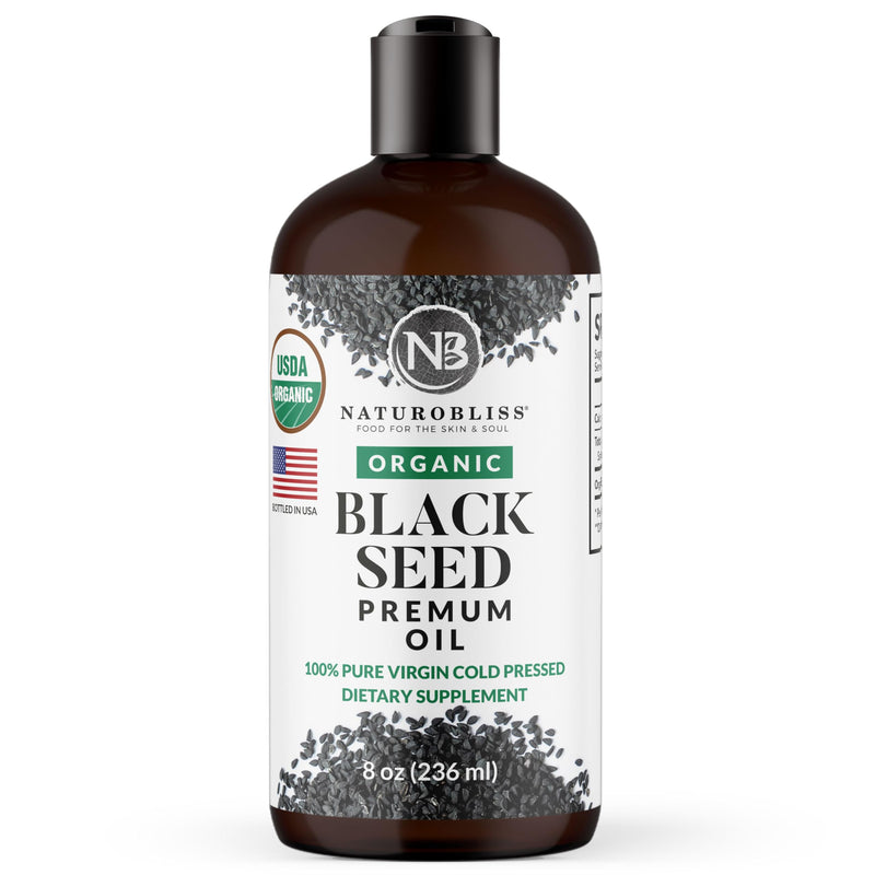 [Australia] - NaturoBliss Organic Black Seed Oil 100 Virgin Cold Pressed Omega 3 6 9 Super Antioxidant for Immune Support, Joints, Mobility, Digestion, Hair Skin Vegan, Gluten-Free, Non-GMO USDA Certified 8oz 