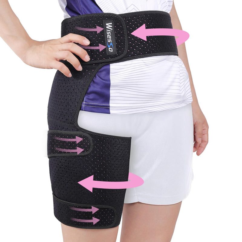 [Australia] - Hip Brace, Groin Wrap Hip Braces for Sciatica Pain Relief, Thigh Support for Groin, Thigh, Hamstring, Pulled Muscle Injury, Sciatic Nerve Brace For Men and Women, Pink One Size 