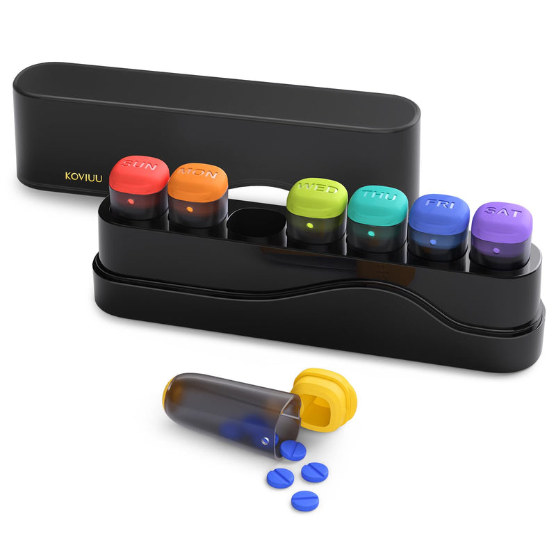 [Australia] - Weekly Pill Organizer 1 Time a Day, Detachable Pill Box 7 Day, Travel Pill Case, Once Daily Medication Dispenser, Week Pill Holder Container for Vitamin, Medicine, Supplement, Pillbox, Black 