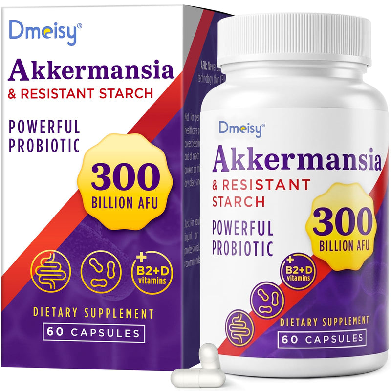 300 Billion AFU Akkermansia Muciniphila Probiotics for Women Men, 60 Count | 6-in-1 Akkermansia Probiotic for Digestive, Gut, Immunity, Enhances* Gut Lining Function, Intestinal Walls & Overall Health 60 Count (Pack of 1)