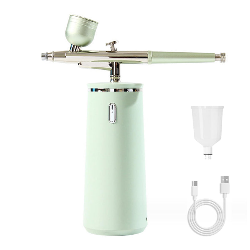 [Australia] - Facial Oxygen Spray Machine - High Pressure Nano Facial Steamer with 0.3mm Nozzle - Rechargeable Portable Nano Mist Injector Sprayer for Deep Moisturizing Face Skincare Green 