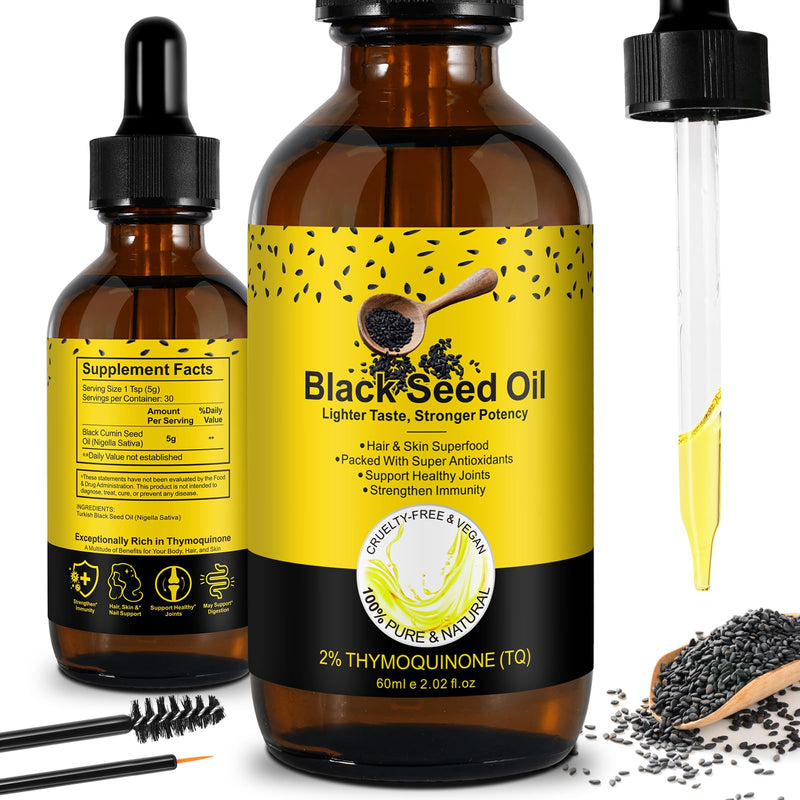 [Australia] - Black Seed Oil Organic Cold Pressed, 100% Pure and Natural Organic Black Seed Oil Liquid, Enriched with High TQ & Dynamic Harmony of Omegas 3 6 9, Hair Growth, Skin Cares, Nourishes and Hydrates Hair 