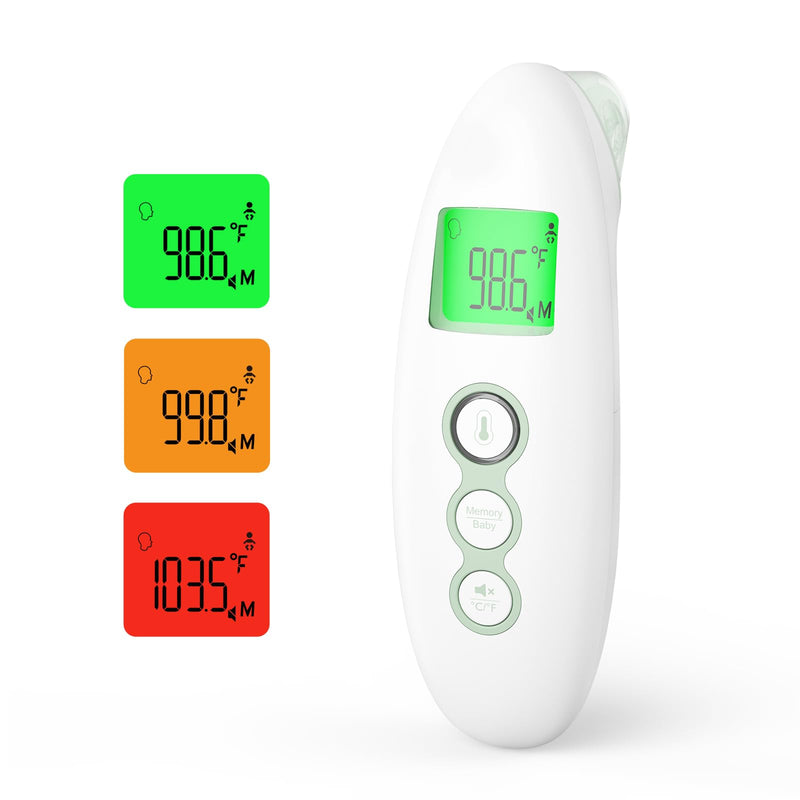 [Australia] - Momcozy Non-Contact Forehead and Ear Thermometer, Digital Infrared Thermometer for Adults and Children, with Child Mode, Fever Alarm Function, Mute and Memory Functions, Fast and Accurate Measurement Green 