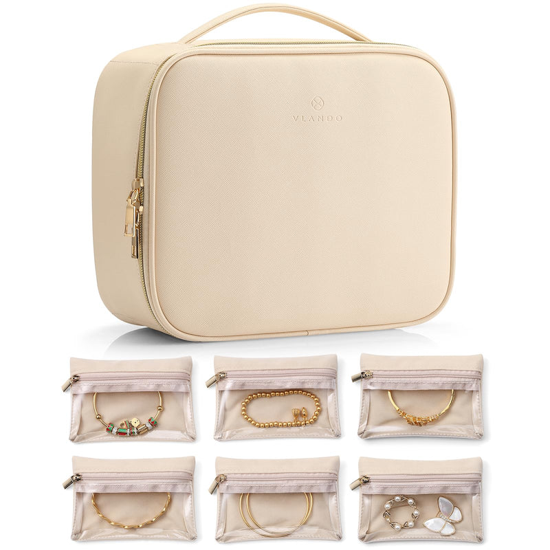 Vlando Cosmetics Bag for Travel Accessories and 6 Pack Jewelry Storage Bags