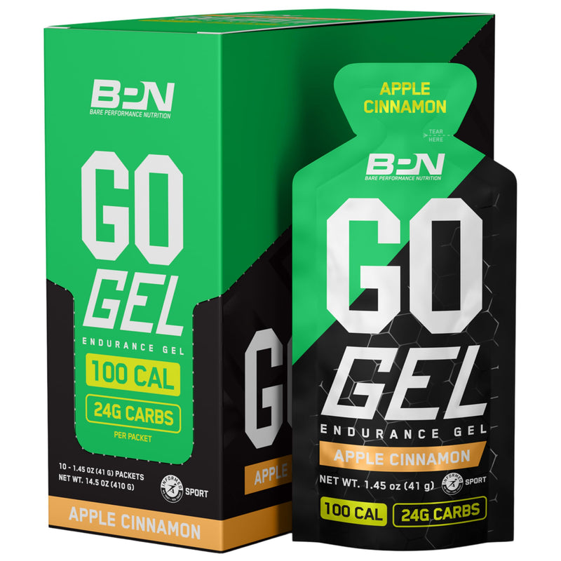 [Australia] - BARE PERFORMANCE NUTRITION, BPN Go Gel Endurance Gel, Vegan + Gluten Free Running Gel with 24g of Carbohydrates & 100 Calories per Gel Pack, 10 Single-Serving Gel Packs, Apple Cinnamon 