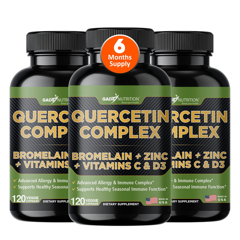 Gade Nutrition Organic Quercetin with Bromelain Vitamin C and Zinc | Immune Support Supplement Quercetin 500mg Capsules | Bioflavonoids Made in USA Third Party Tested | 6 Months Suppy 120 Count (Pack of 3)