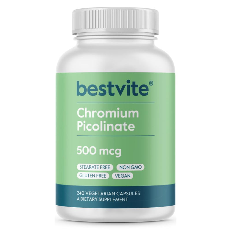 [Australia] - BESTVITE Chromium Picolinate 500mcg (240 Vegetarian Capsules) - No Stearates - No Dicalcium Phosphate - Vegan - Gluten Free - Non-GMO 240 Count (Pack of 1) 